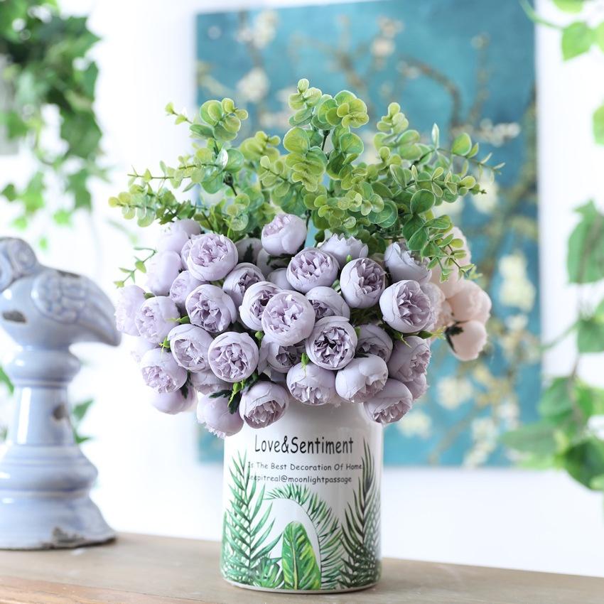 27 Heads Artificial Camellia Flowers Peony Rose Bouquet Bride Flower For Wedding Party Office Home Decoration