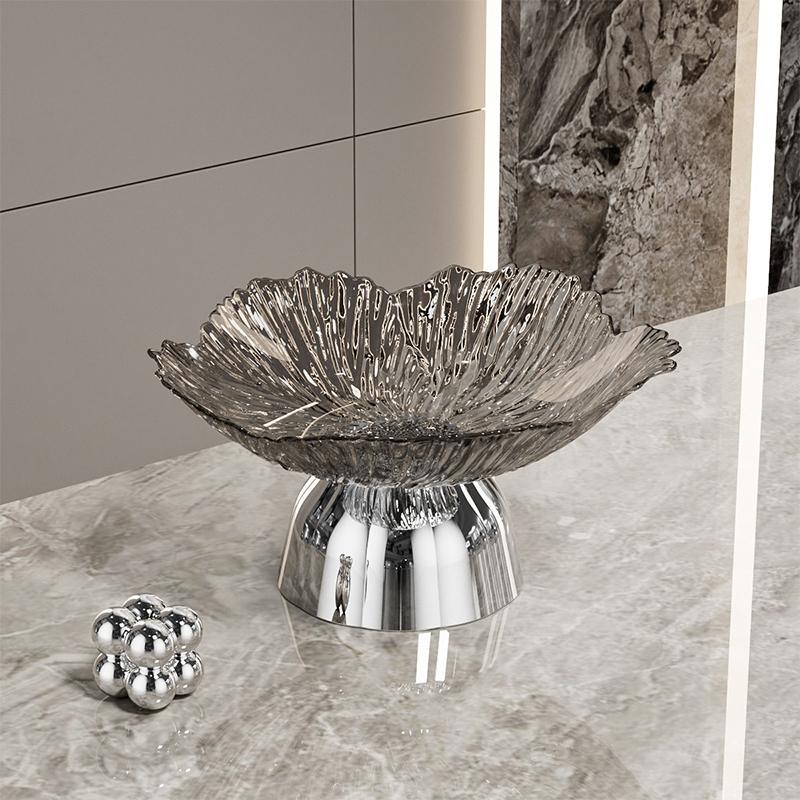 Transparent High-Foot Fruit Plate Home Living Room Coffee Table Light Luxury High-End Fruit Basin  Candy Snack Display Plate