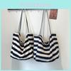 Stylish Korean Ins Color Block Striped Canvas Tote Bag Large Capacity For Shopping