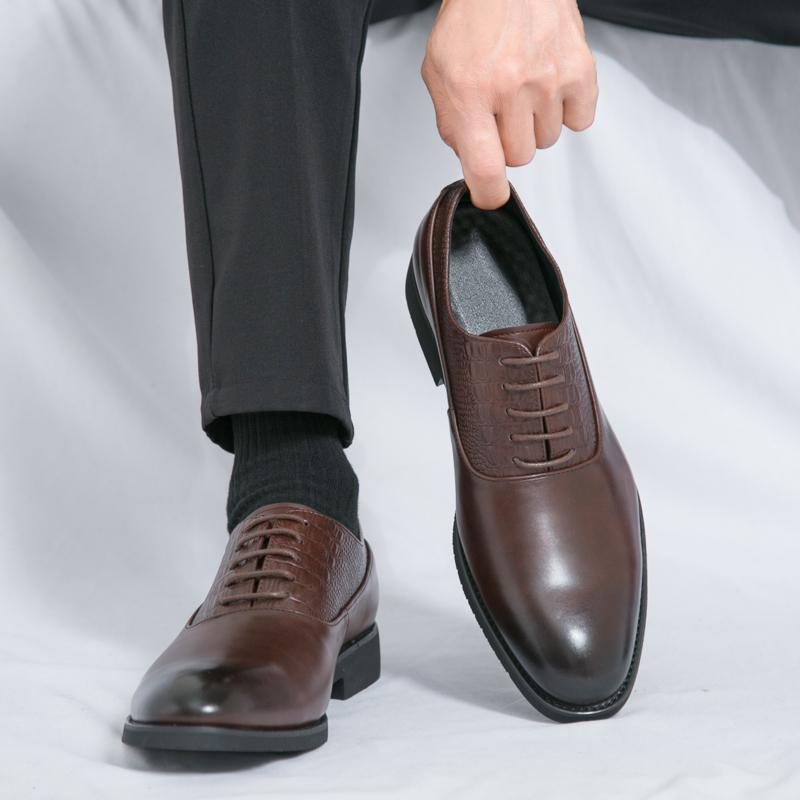 Fashion Crocodile Pattern Men Classic Leather Shoes Luxury Oxfords Male Derby Shoes Casual Wedding Shoes Mens Handmade Formal Dress Shoe