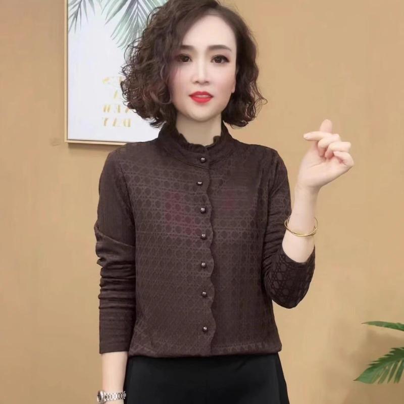 

Autumn Thin Velvet Long-sleeved Bottoming Shirt Women s Fashion Shirt Warm Top 5XL кавовий