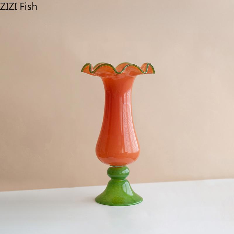 Creative Lotus Leaf Ruffle Glass Vase Plant Pots Table Decoration Flowers Arrangement Modern Floral Vase Room Aesthetic Decor