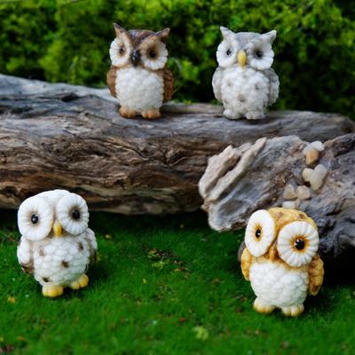 Mini Owl Figurine Miniature Owl Resin Ornament Tiny Animal Figure for Terrarium Bonsai Micro Landscape Fairy Garden Cake Topper Decoration