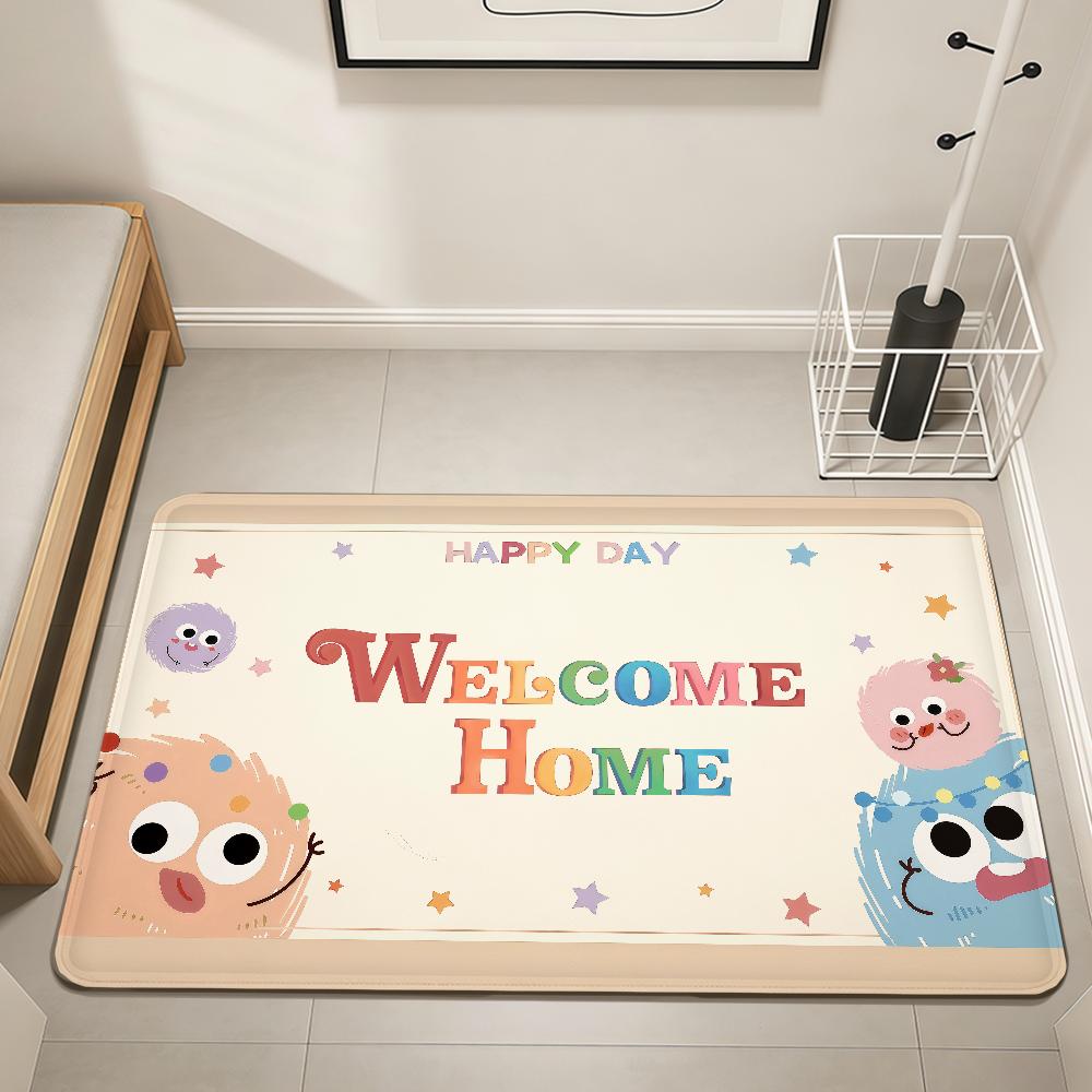 welcome cute cartoon modern doodle Home Bedside Rug Kitchen Bath Floor Mat Hallway Balcony Carpet Entrance Doormat hogar Decor