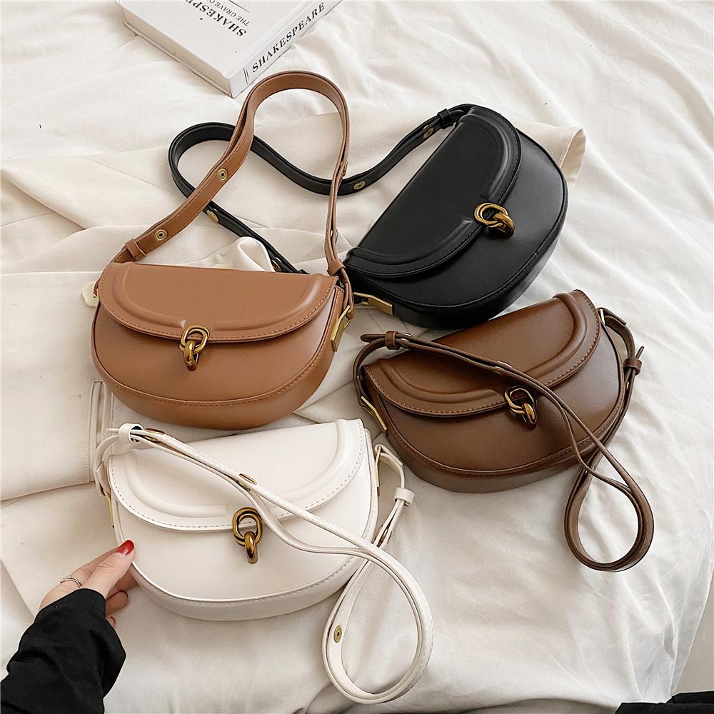 Luxury Designer PU Leather Saddle Bag for Women Fashion Trend Shoulder Bag Ladies Handbag and Purse