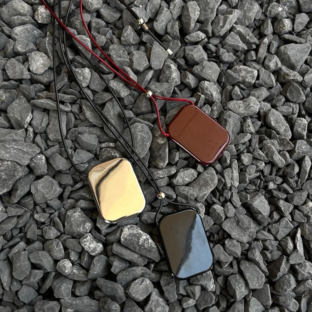 Adjustable Square Pendant Necklace Leather Rope Fashion Necklace Vintage Long Sweater Chain Girl