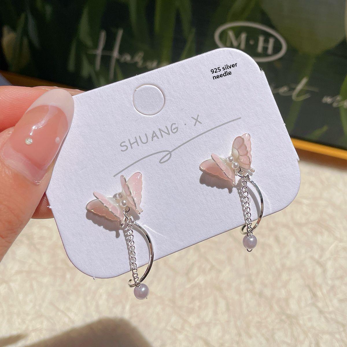 

Серьги-бабочки с фиолетовым градиентом: Элегантные серебряные серьги-иглы для женщин со свежим, милым и сказочным очарованием