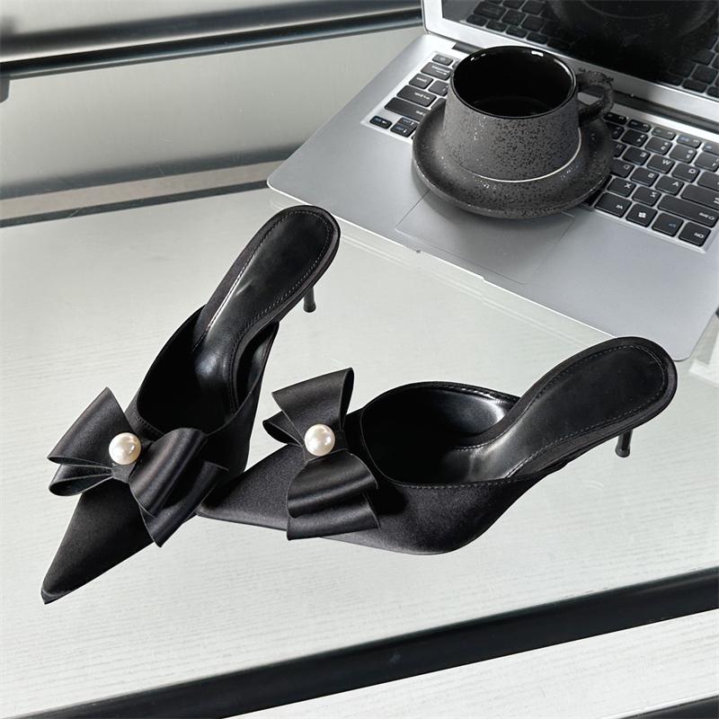 Eilyken Sexy Butterfly-knot Women Slipper Pointed Toe Slip On Ladies Mules Shoes Elegant Thin Heel Outdoor Dress Sandals