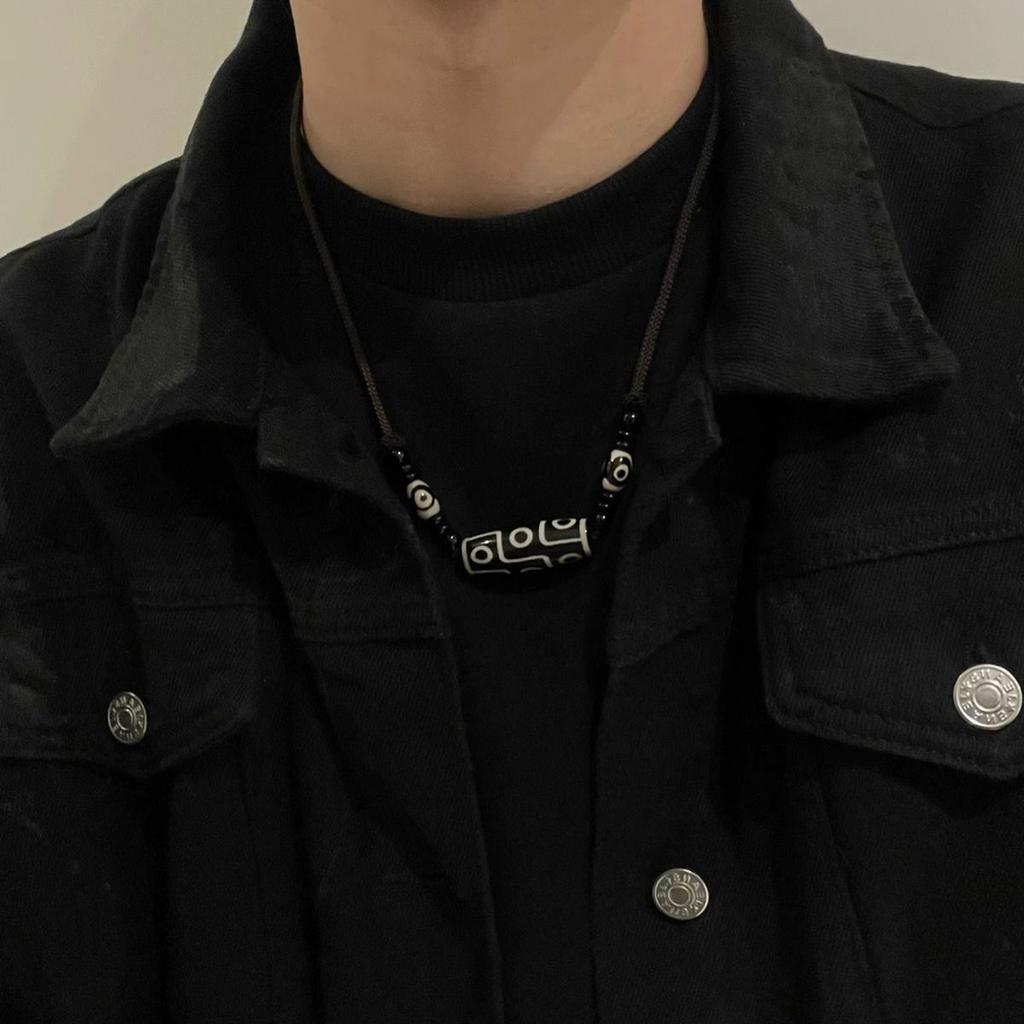 Oval beaded necklace for men, retro minimalist design high-end trendy sweater chain accessories gift