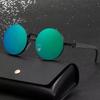 Fashion Design Metal Round Frame SunglassesTrendy Punk Wood Grain Legs Eyeglasses Men UV400 Fishing Cycling Driving Sun Glasses