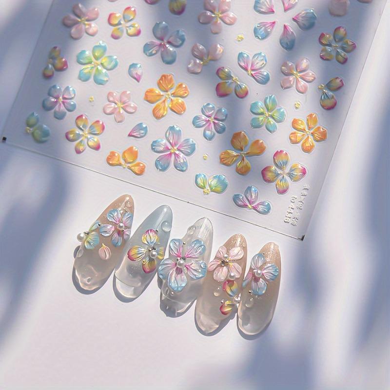 1pc Colorful Flower Nail Decals Summer Decoration Sticker Self-adhesive Embossed Featuring Five-Petal Design for Nail Art