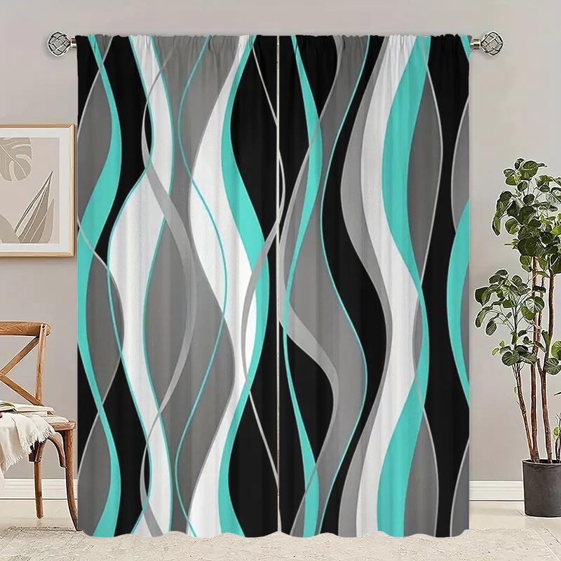 Selling 100,000 - a variety of striped environmental polyester printed curtains limited time special + gift combination