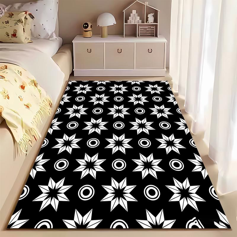 Black and White Geometric Star Pattern Carpet for Living Room Decor Suitable for use as an anti-slip for living room bedroom sofas