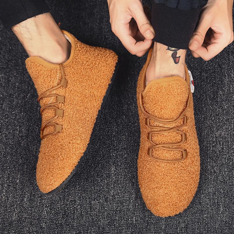 MAEDEF Winter Shoes Men's Warm Lace Up Lightweight Winter Casual Shoes Men Indoor Plush Bedroom House Cotton Shoe Men Warm Shoes