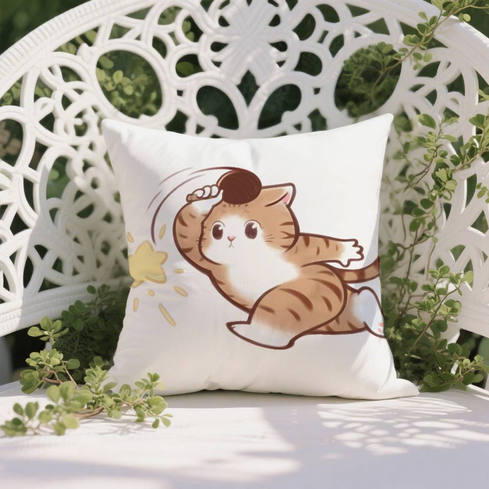 Cute Cat Athlete Childlike Heart Pillow Case Anti-dustmite Pillowcase Invisible Zipper Silky Short Plush Sofa Cushion Cover