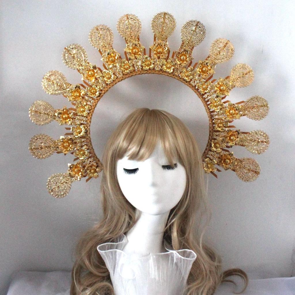 Gothic Lolita Girls KC Halo Crown Headpiece Virgin Sun Goddess Cosplay Baroque Crown Headband Women Headdress Hair Accessories