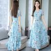 Summer Korean Version Dress New Printed Large Size Skirt Long Female Mother Floral Middle-aged and Elderly Beach Skirt