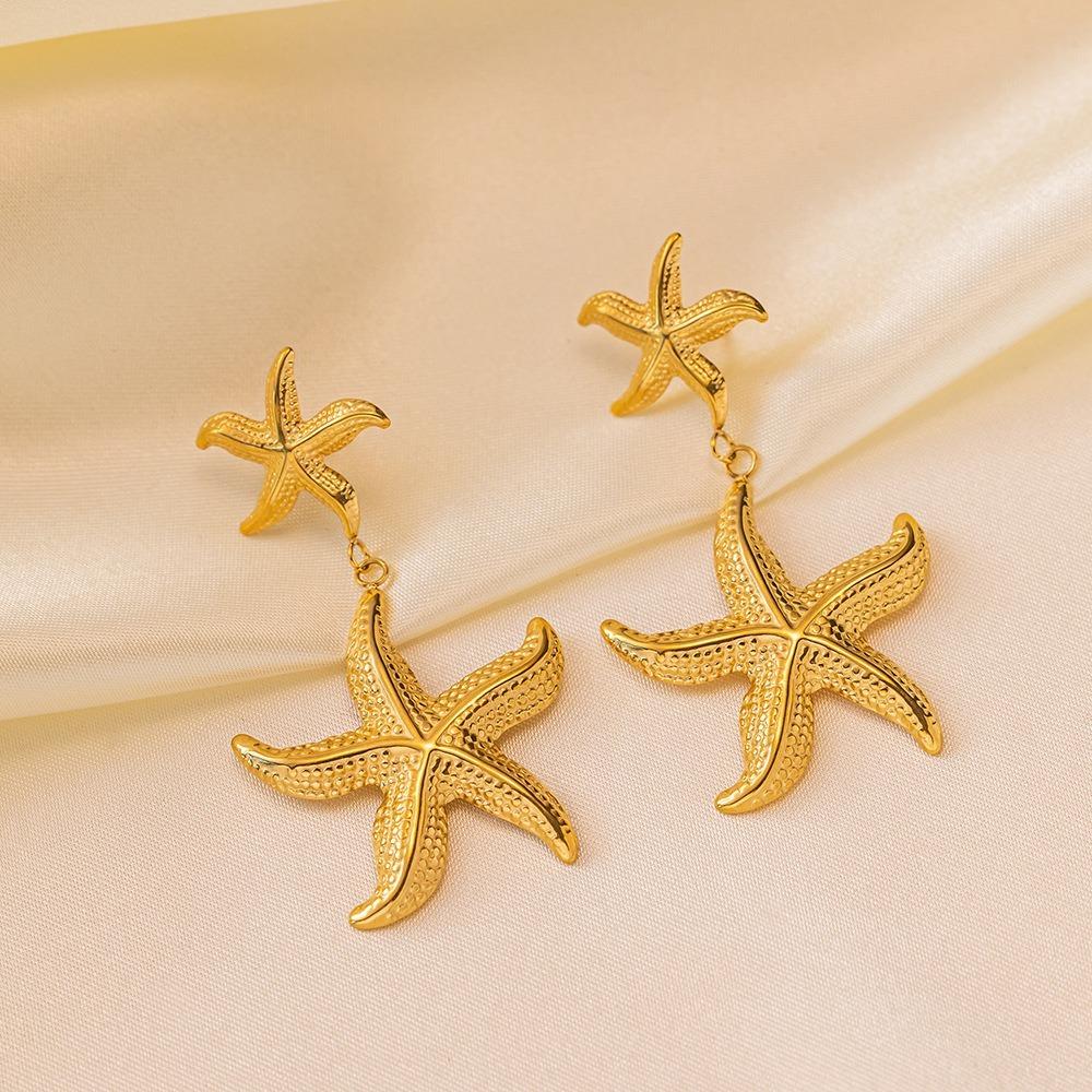 Exaggerated Starfish Stud Earrings Golden Starfish Drop Earrings Starfish Dangle Earrings  Party