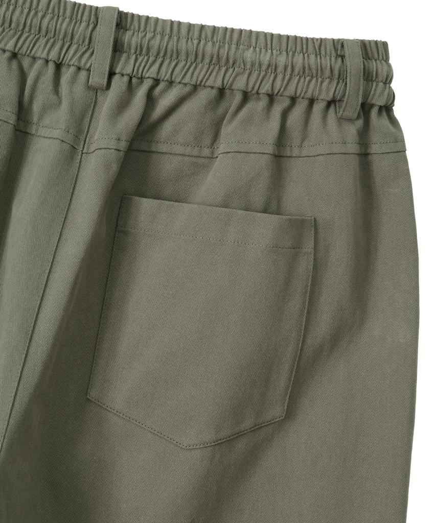 Uallong Essential Twill String Banding Wide Pants - Khaki