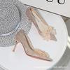 Bow crystal high heels new bar mitzvah thin heels pointed dinner dress not tired feet wedding shoes