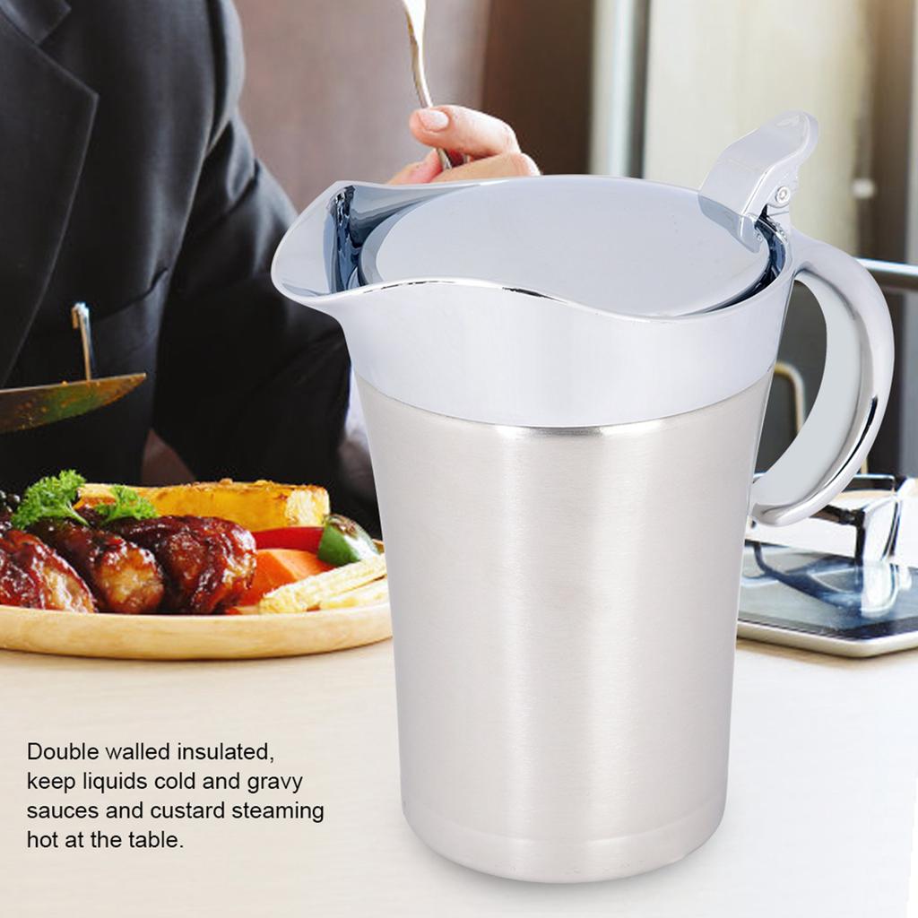 304 Stainless Steel Thermal Insulated Double Wall Sauce Gravy Boat Pot Serving Jug(S,450ml)