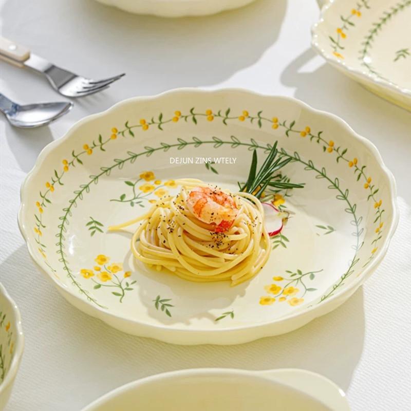 Yellow Ceramic Dinner Plate New Model Exquisite Ceramic Salad Plates High-quality Porcelain Pasta Steak Plate Kitchen Accessory