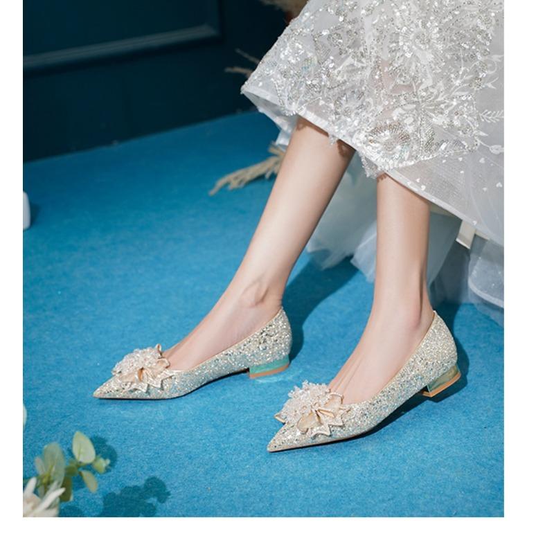 Fashion 2025 New Spring and Summer Wedding Shoes Two Wear Bridal Shoes Rhinestone Sequin Heels