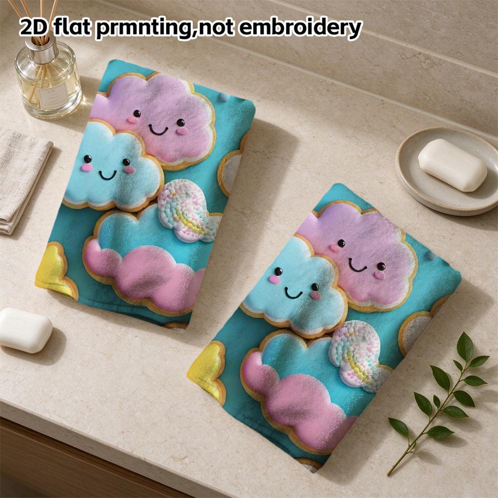 Rainbow Cloud Cookie Pattern Towel, Quick Dry Absorbent Bath Towel