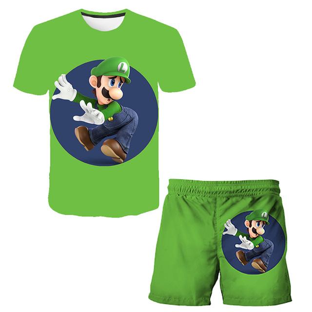 2025 Neue T-Shirts Jungen Anzug Mario T-Shirt Shorts Sommermode Mario Bros T-Shirt 2-teilige Sets Kinder Trainingsanzug Jungen Übergroße Kleidung