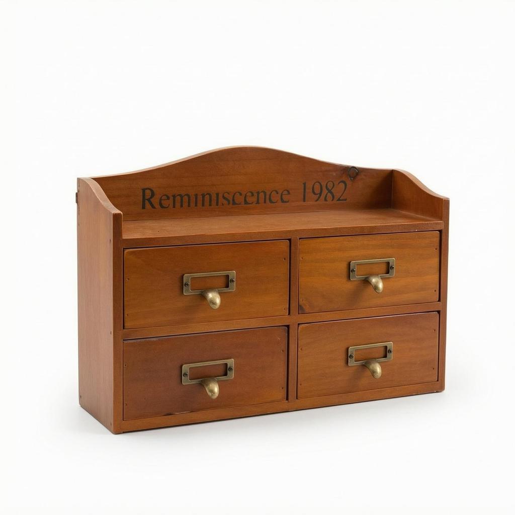 Desktop Organizer with Drawers Brown Wooden Storage Box Handmade Look for Office