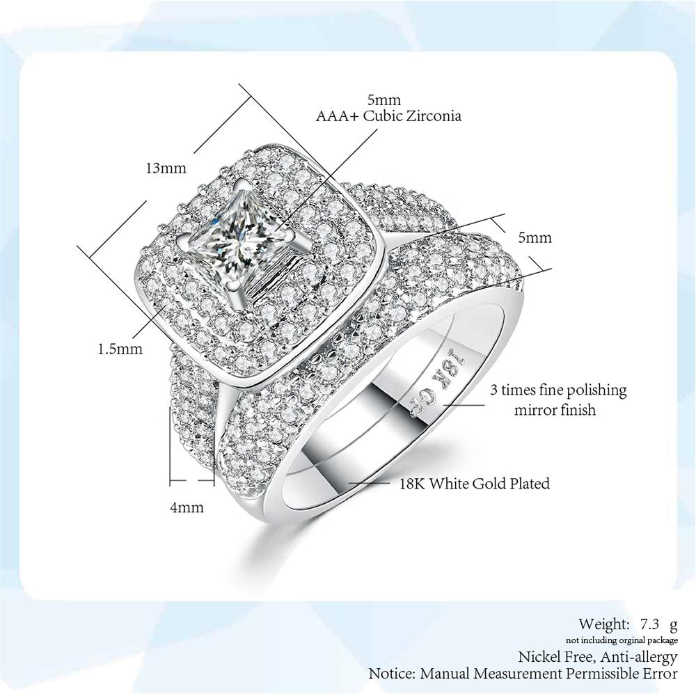 Hot Selling Women's Gorgeous Princess Cut Cubic Zirconia Promise Engagement Bridal Wedding Ring Set Jewelry Accessories