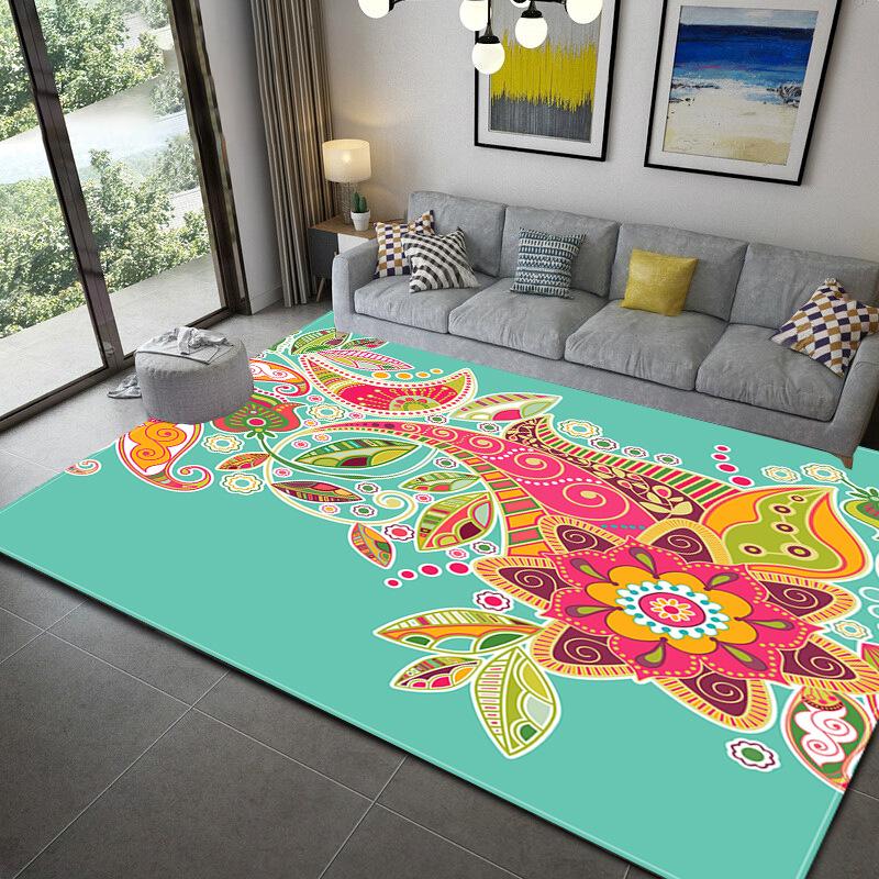 Colorful Geometric Abstract Living Room Carpet, Children'S Bedroom Non-Slip Waterproof Floor Mat