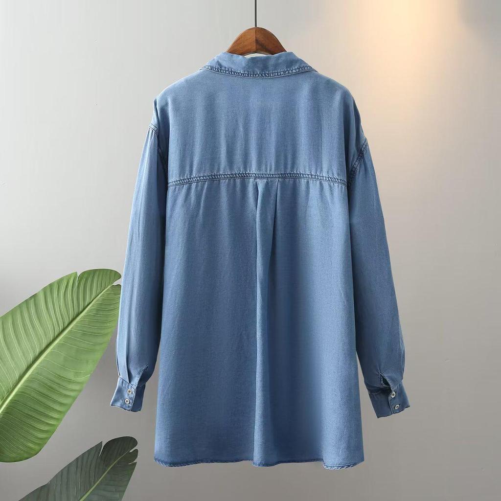Cardigan da Donna Taglie Forti in Denim Tencel a Manica Lunga - Autunno 2023