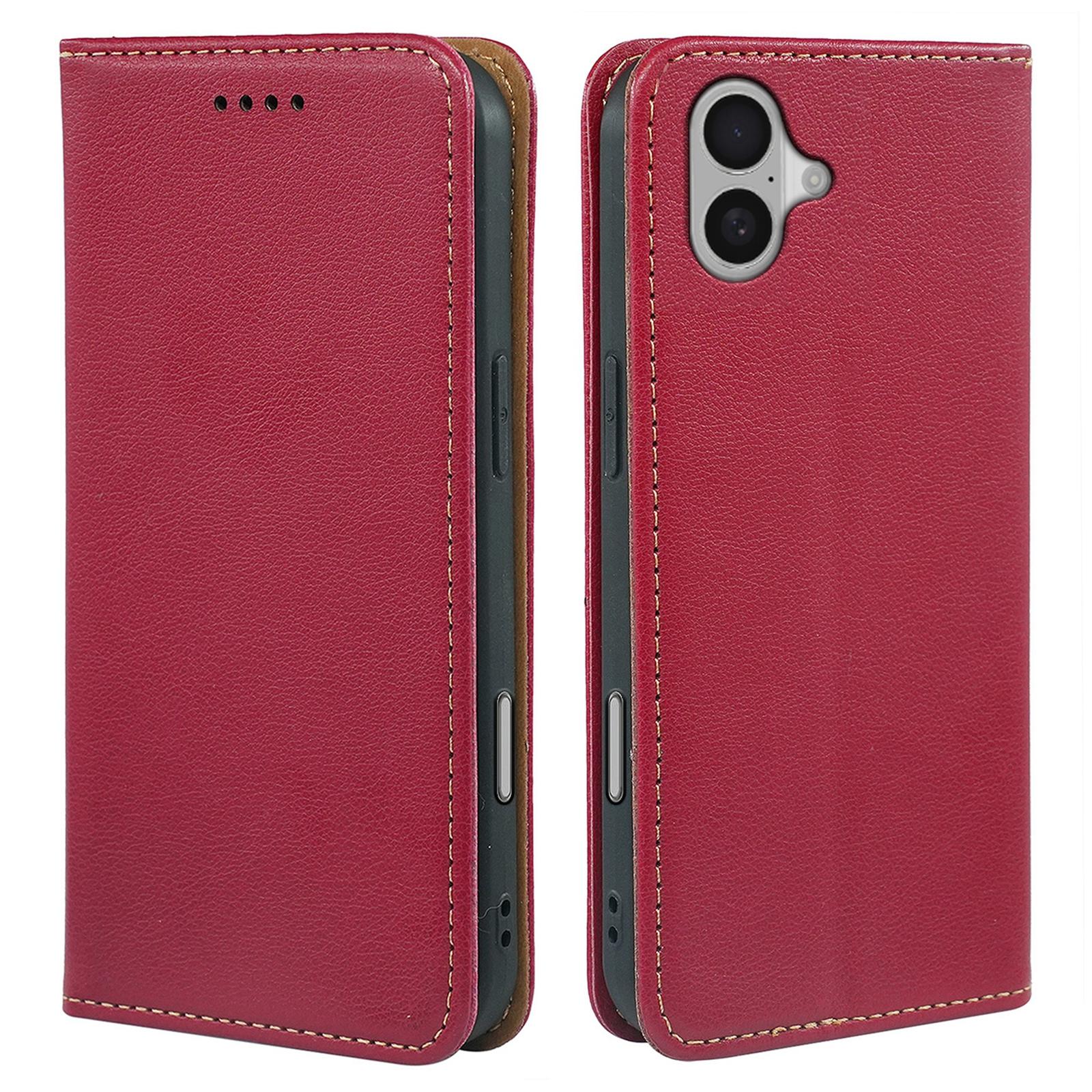 

For iPhone 16 Case Wallet RFID Blocking Leather Phone Cover Strong Magnetic Closure Red