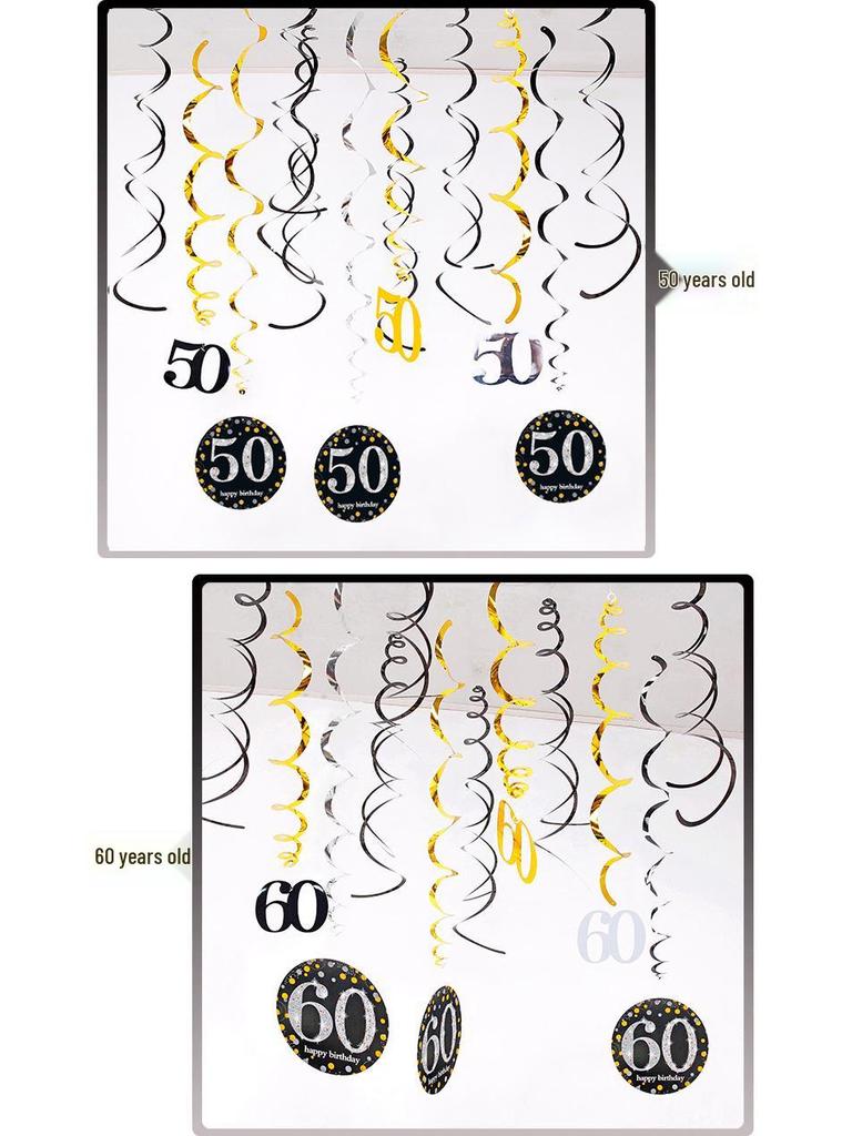 Birthday Party Spiral Hanging Decorations Set - 12 Pieces for 30th, 40th, 50th, 60th Celebrations
