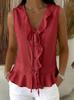 Women's Sleeveless V Neck Ruffle Front Tie Blouse Solid Color Peplum Hem Casual Summer Tank Top