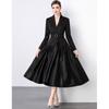 Stylish French Suit Dress with Dramatic Stitching and Midi Swing Design