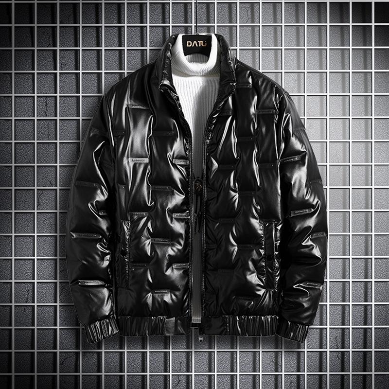 

Новая зимняя мужская куртка-пуховик с воротником-стойкой, короткая, корейская версия, модная, легкая и блестящая, красивая белая куртка-пуховик M черный серый