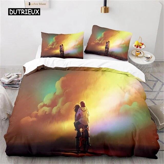 Oil Painting Duvet Cover  Art  Microfiber Landscape Romantic Comforter Cover Bedding for Kids Teen Adults Bedrooms  Decorated Three Piece Set