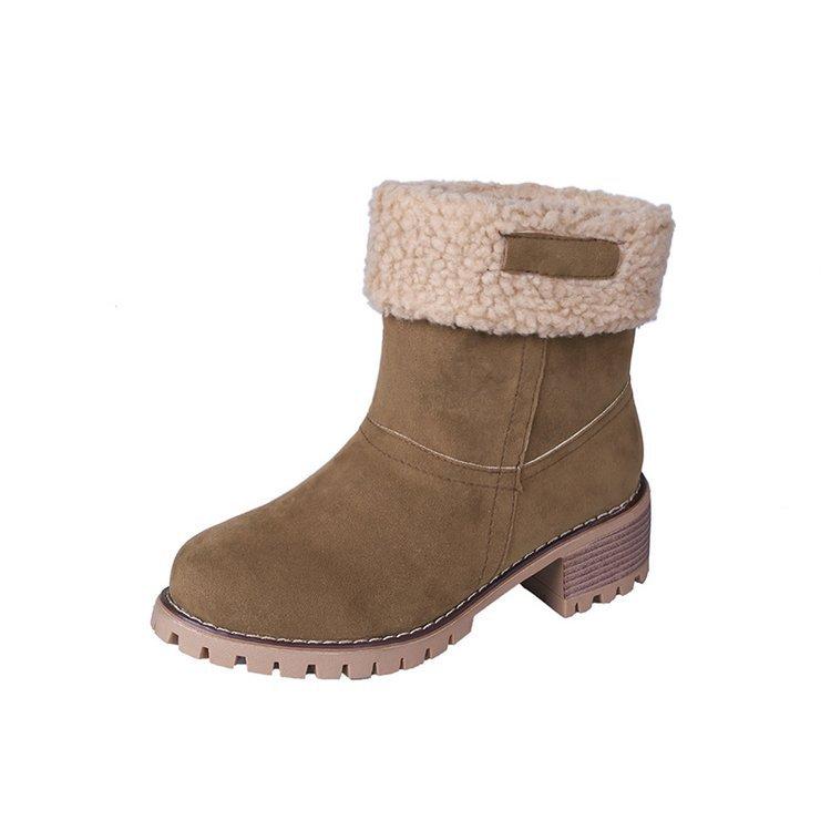 New large-size women's boots, medium tube, two warm boots, comfortable two cotton lint suede boots, snow boots.