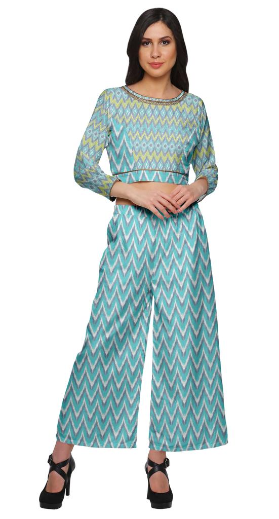 Moomaya Womena    S Crop Top Palazzo Set Printed 2 Piece Outfit Dress Ethnic