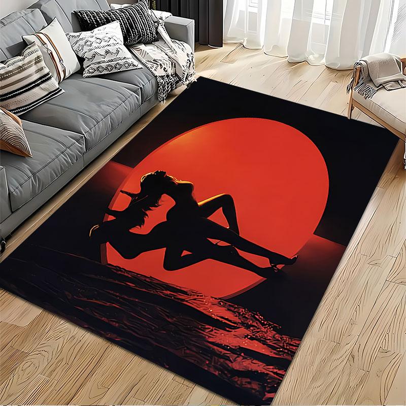 Silhouette Art Red Circle Carpet suitable as a non-slip mat for the living room or bedroom sofa