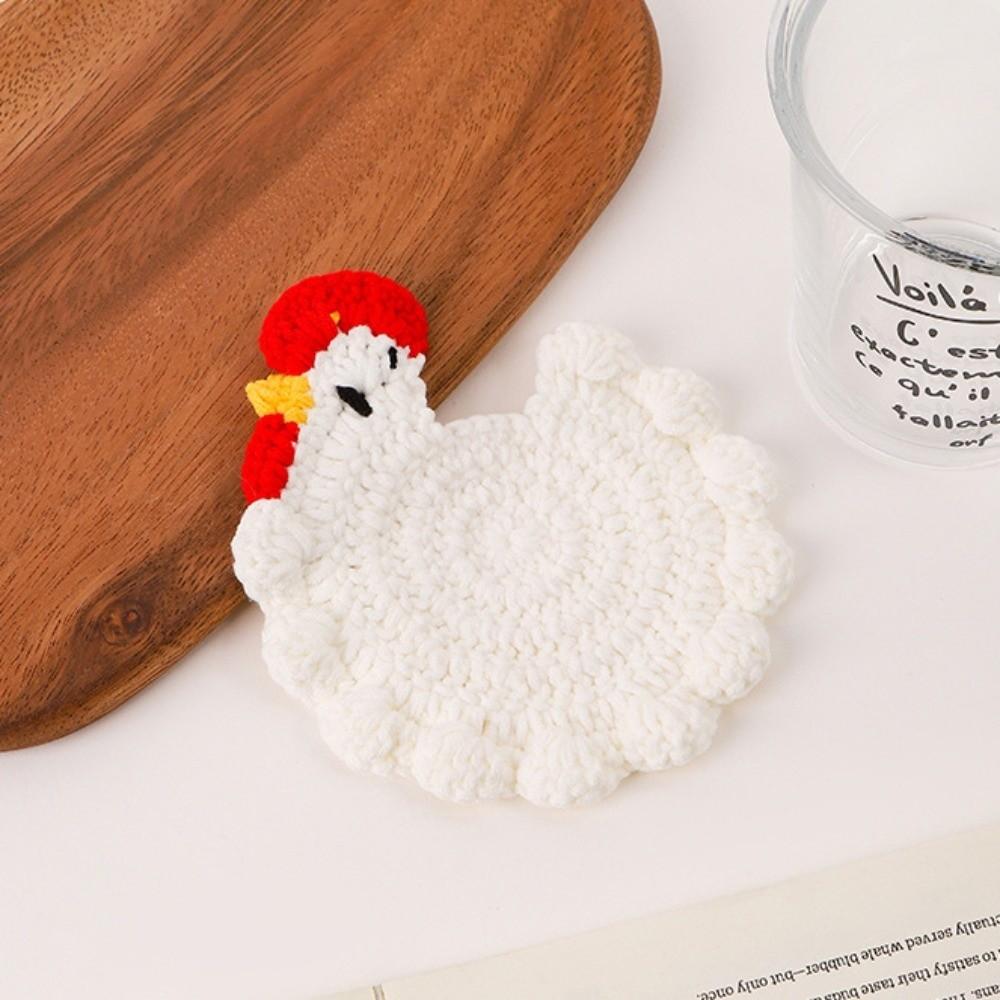 Cute Cartoon Insulation Mat Big Rooster Shape Hand-made Cup Mat Soft Woven Placemat Kitchen Accessories