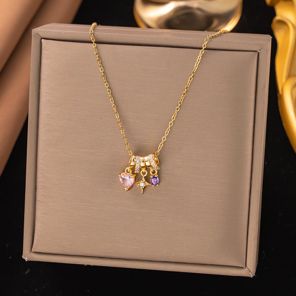 Stainless Steel New Copper Zircon Heart Necklace Unisex High Fashion Inlaid Pendant Jewelry
