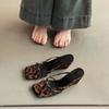 Human Footwear Leopard Pattern Open Toe Pu Flat Sandals For Womens Summer Comfort