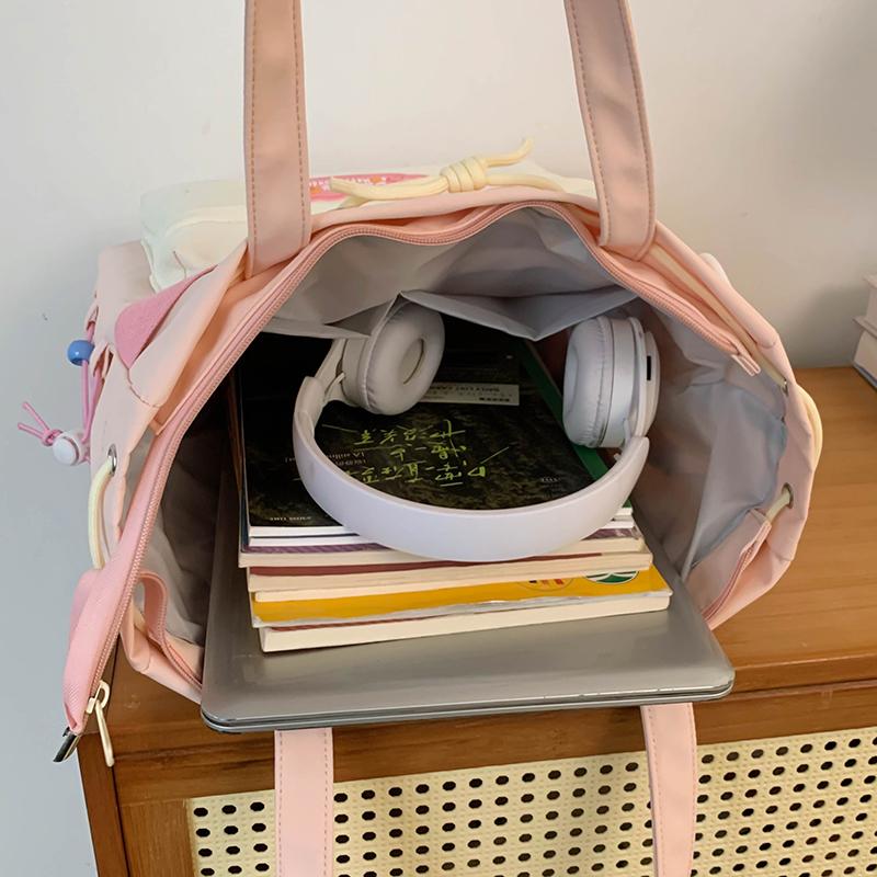 Student Class Shoulder Bag Girls Nylon Bag Color Contrast Large Capacity Tote Bag