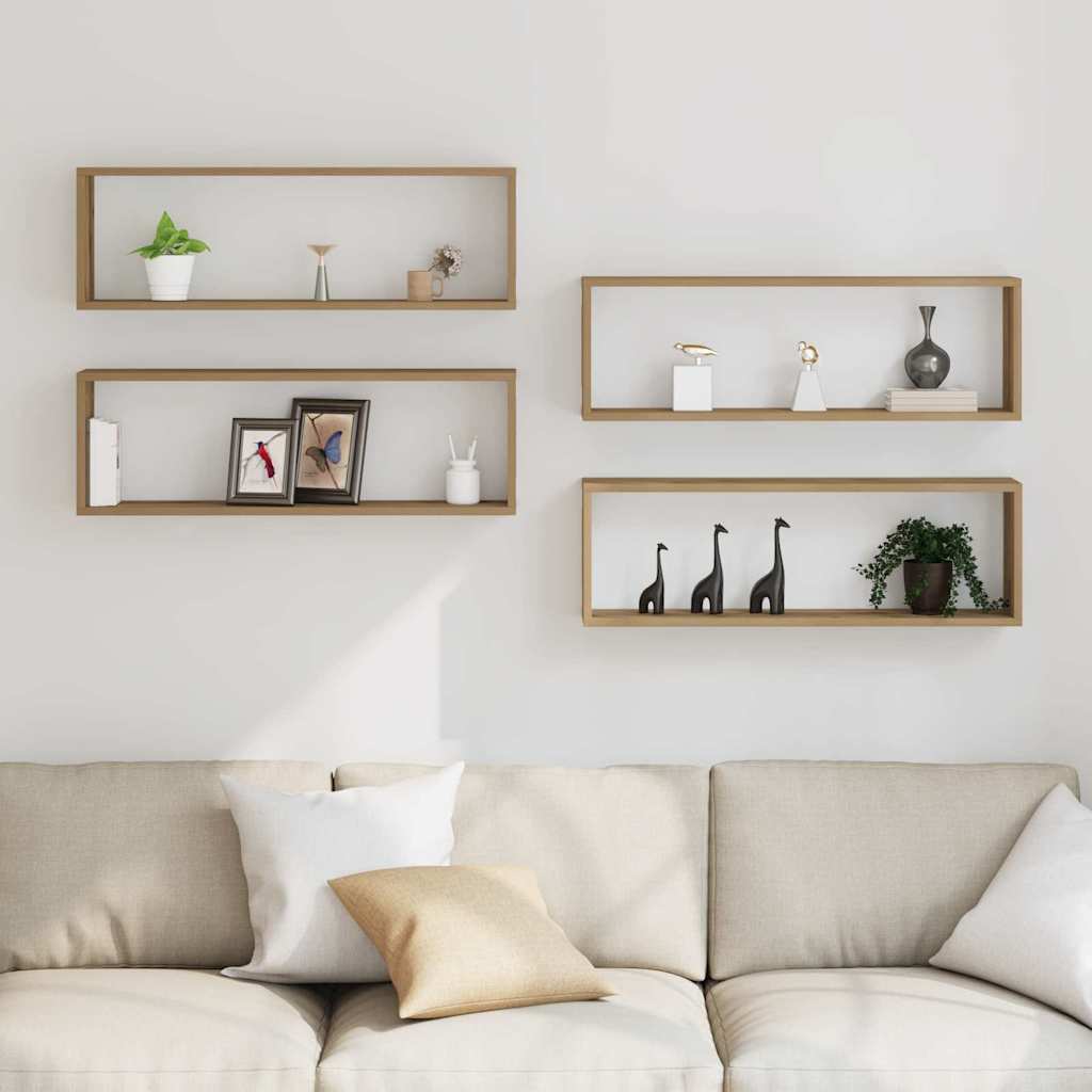 Wall Shelves with Shelf 4 Pcs Rustic Oak Design 80 X 15 X 26 Cm