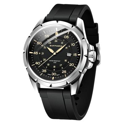 Men's Analog Watch 50M Waterproof Night Light Silicone Band Date Display Easy To Read Business Outdoor Everyday Use Black Dial Black