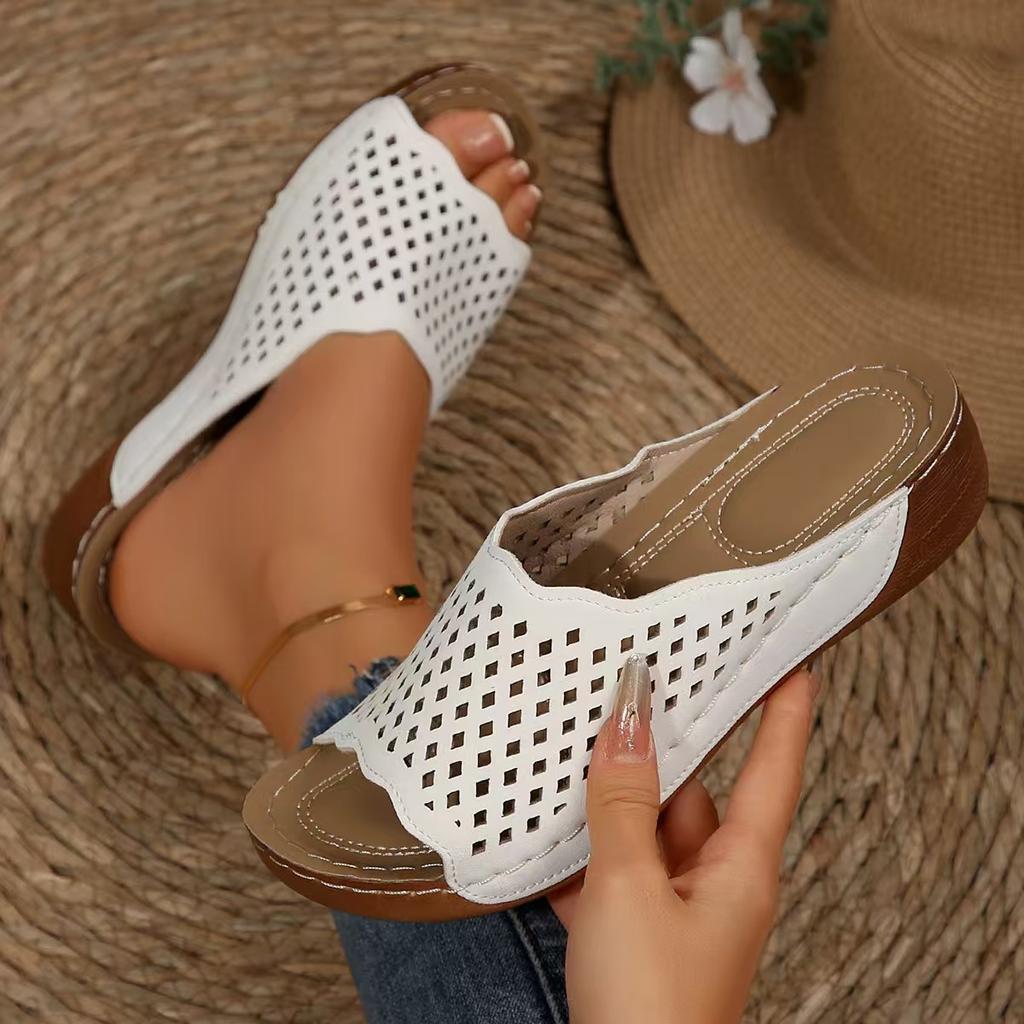 Fashion Women's Slippers Hollow Out Mesh Wedge Sandalias Fashion Thick Sole Platform Slippers for Women Summer New Casual Beach Slippers