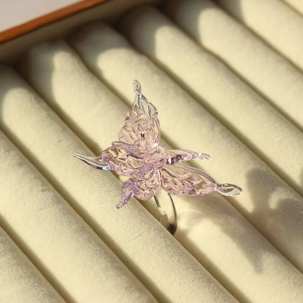 Handmade Colorful Flower Ring Exquisite Chinese Dragon Ring Glaze Butterfly Ring  Finger Ornaments